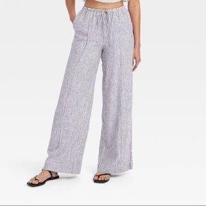 A New Day Women's High-Rise Wide Leg Linen Pants - Black/White Striped M